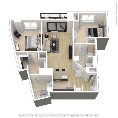 Floor plan for 2 beds, 2 baths